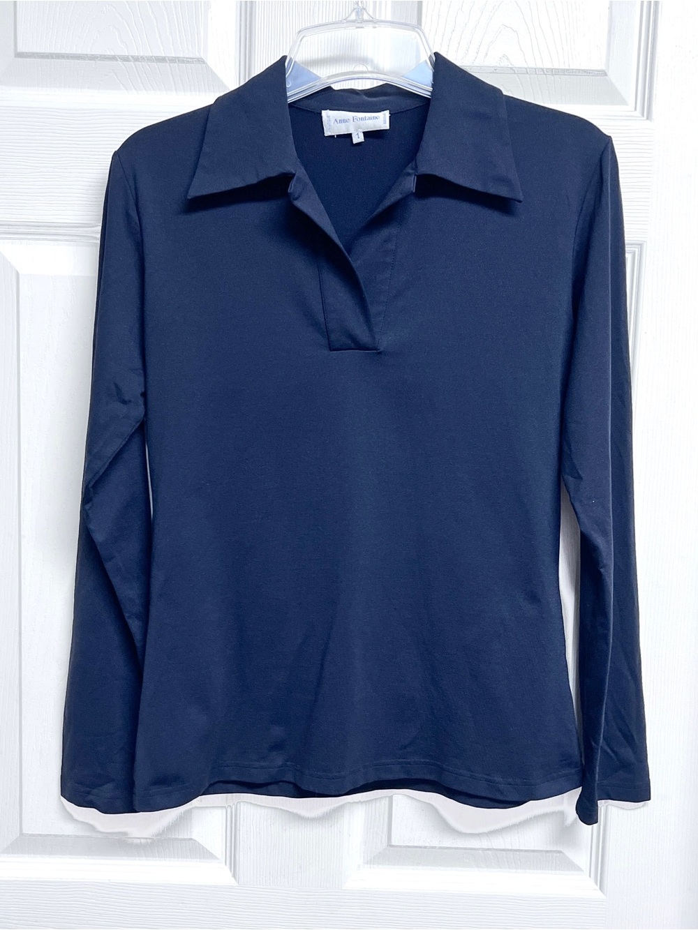 Anne Fontaine Paris Sz1/US 2 Black V-Neck Collared High End Pullover Blouse Top